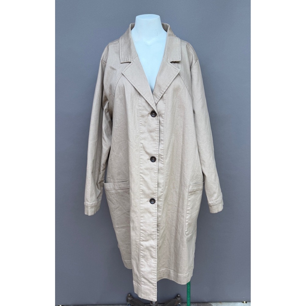 Diane Gilman DG2 Trench Coat 3X Tan Longline Duster Jacket Cotton Utility